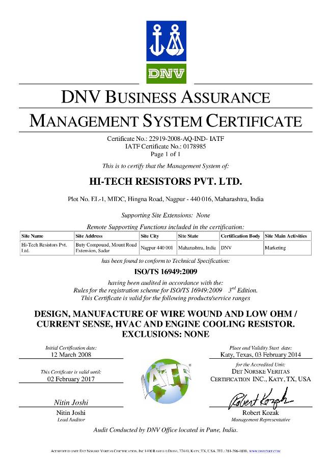 HTR India - Management System Certificate